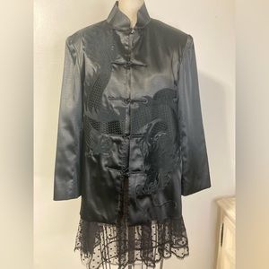 Vtg 90s Chinese dragon embroidered blazer w frog buttons